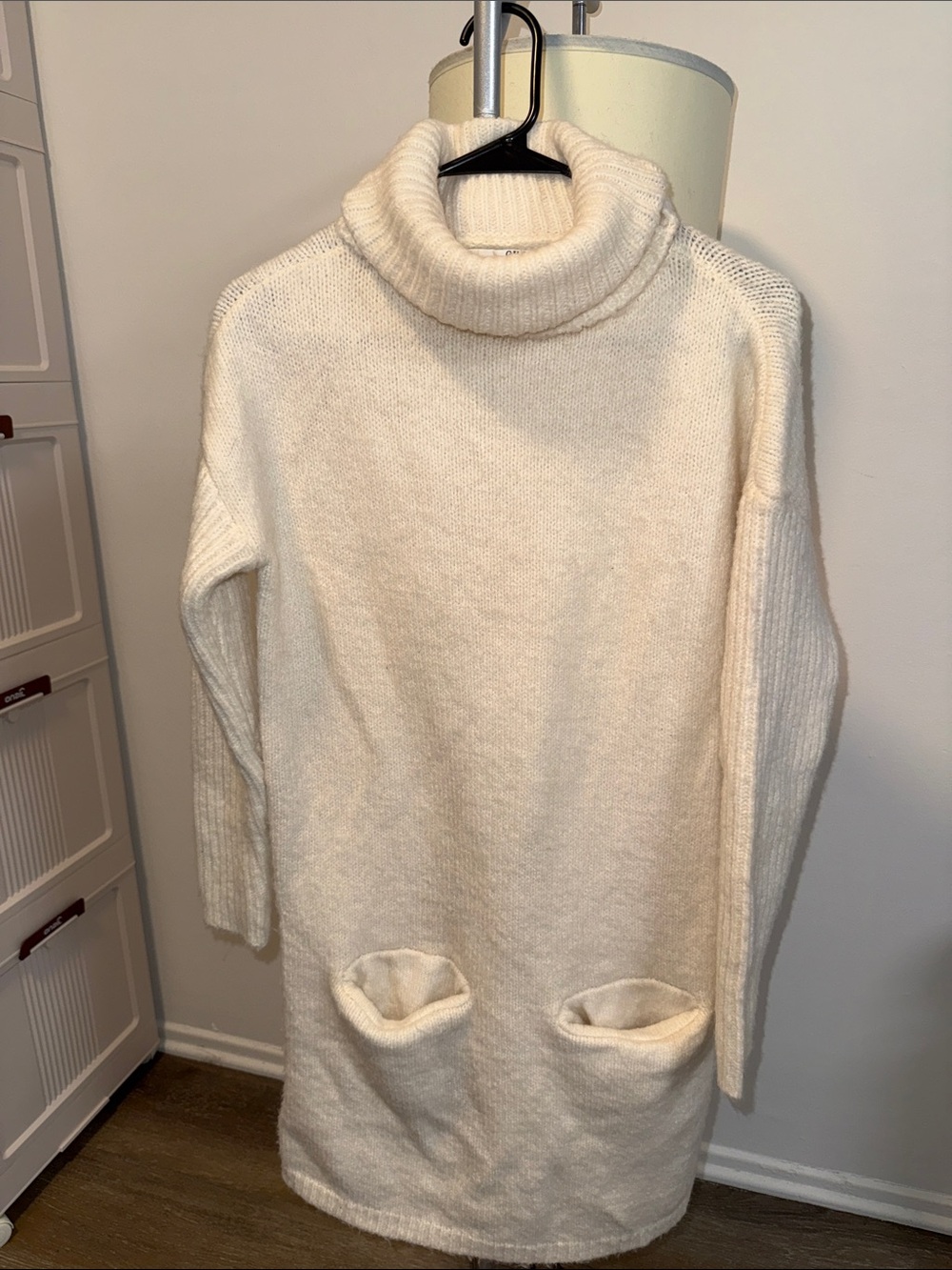 Guess Cream Turtleneck Pocket Sweater Dress